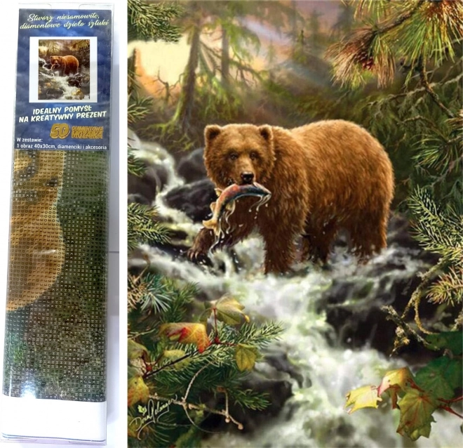 Norimpex Malowanie diamentowe Niedźwiedź na polowaniu 30x40cm