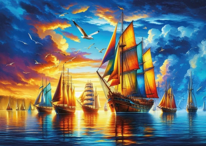 Puzzle Port kolorowych żaglówek 500 elementów