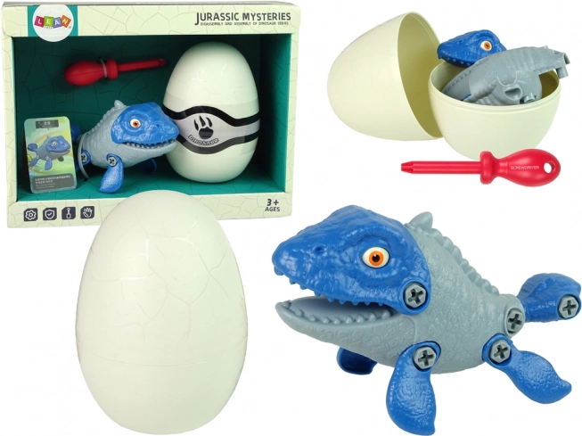 Zestaw dinozaura mozazaura z jajkiem DIY ze śrubokrętem – niebieski