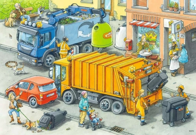 Ravensburger puzzle Śmieciarka i Pojazd Lawetowy 2x24 części