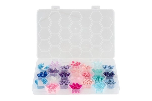 Korale plastikowe kolorowe ze sznurkiem w plastikowym pudełku 20x16,5cm