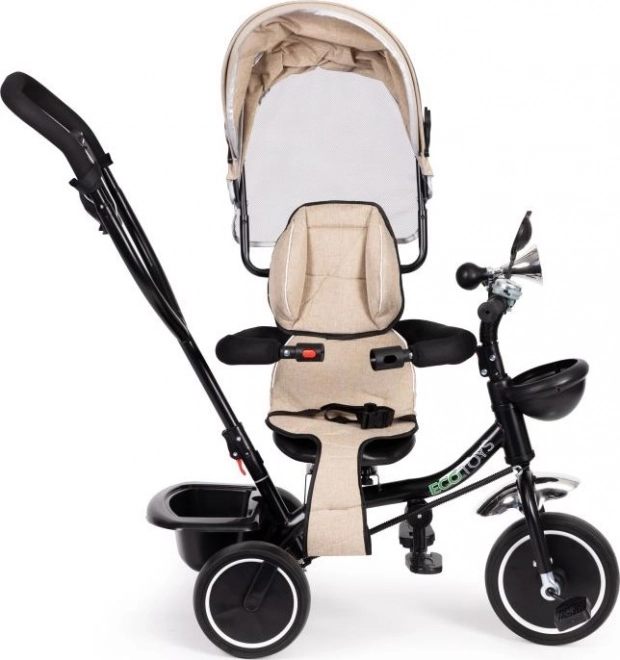 ECOTOYS Trójkołowiec z dachem i drążkiem kierowniczym beżowy