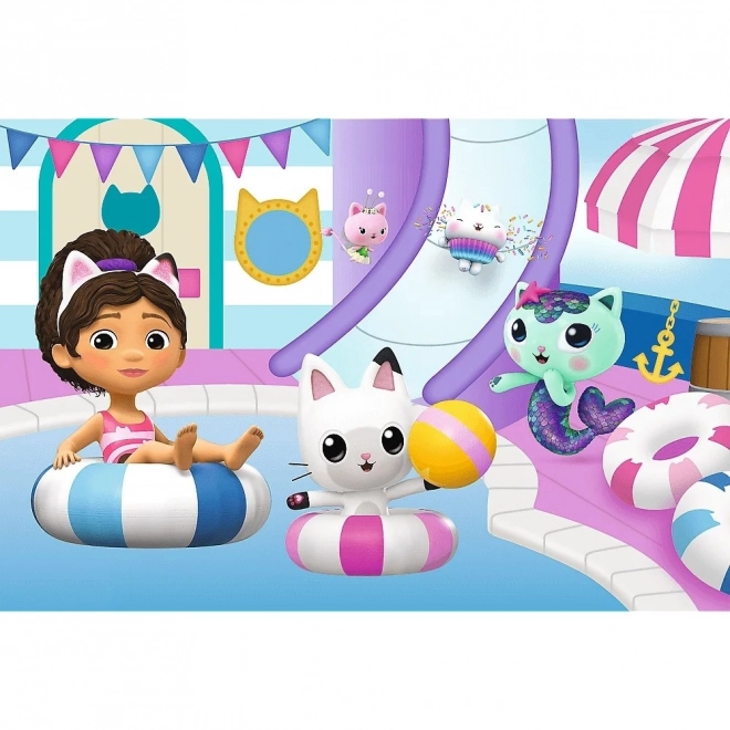 Puzzle 60 elementów Gabby przy basenie Dom Kota Gabi