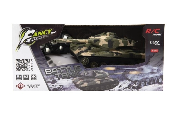 Czołg RC plastikowy 27cm 27MHz na baterie + pakiet ładowalny z dźwiękiem w pudełku 37x17x19cm
