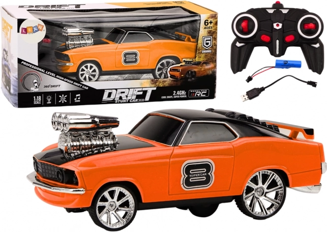 RC drift auto 1:18 z driftem 360° , światła i dźwięki – pomarańczowe
