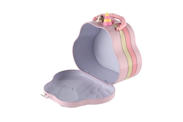 Skarbonka torebka jednorożec metalowa z zamkiem 15x14cm 3 kolory w plastikowym pudełku