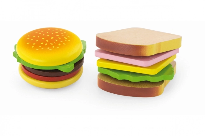 Drewniany hamburger i kanapka
