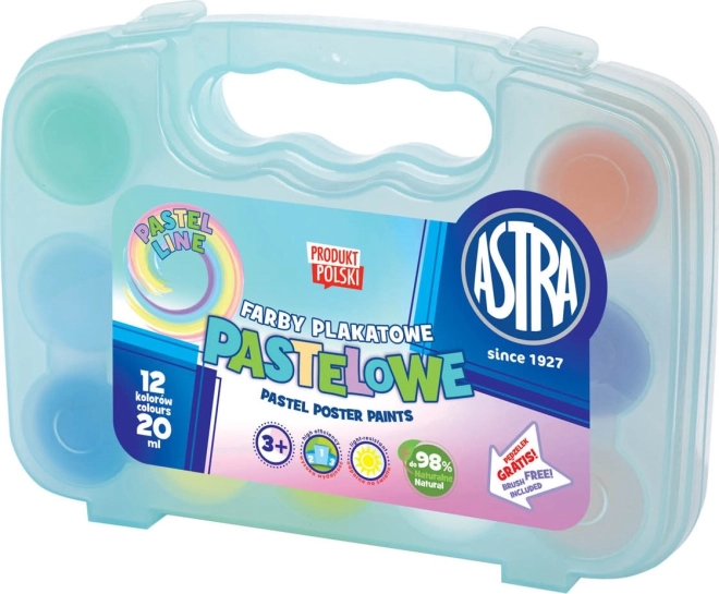 Farby temperowe ASTRA pastelowe 12×20 ml w plastikowej walizeczce (niebieskiej)