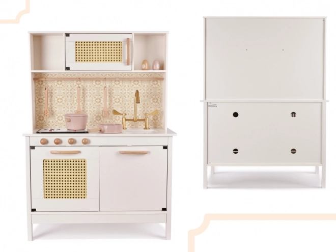 Dziecięca drewniana retro kuchnia z akcesoriami Boho