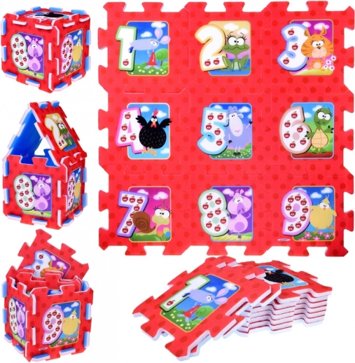 Piankowe puzzle zwierzęta i liczby – dziecięca mata do zabawy 93 × 93 cm