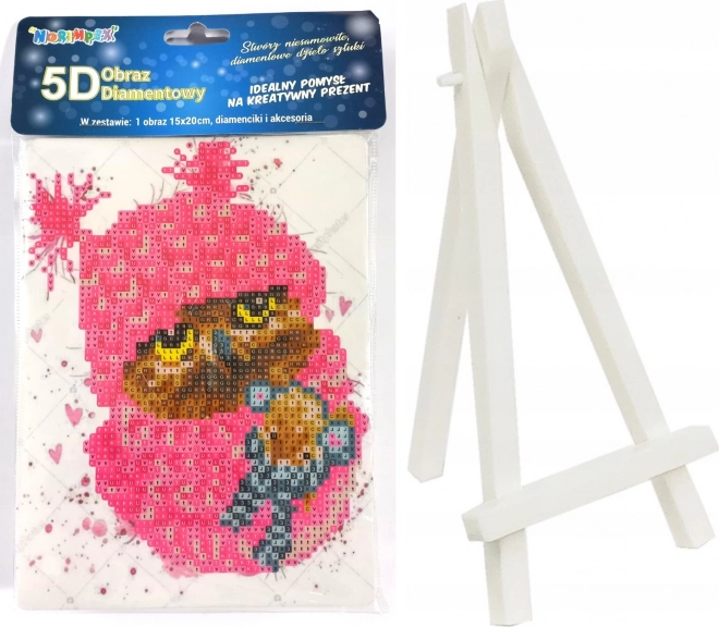 Diamentowe malowanie sowa w różowym 15 × 20 cm ze stojakiem