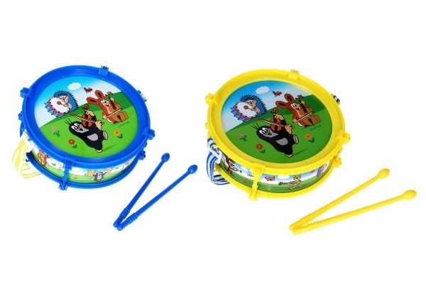Krecik/Krecika bębenek plastikowy 20 cm + 2 pałeczki w pudełku