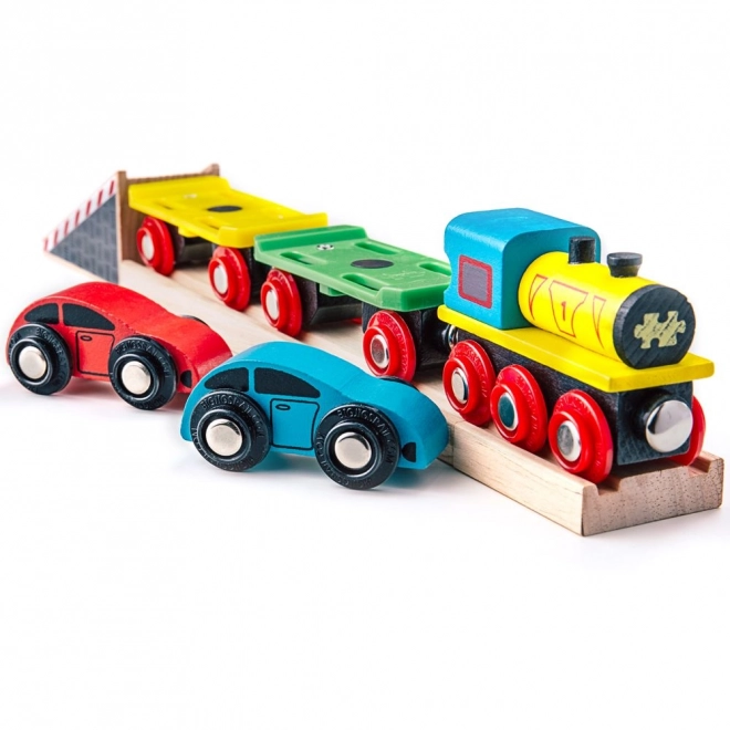 Bigjigs Rail Pociąg towarowy z samochodami i torami