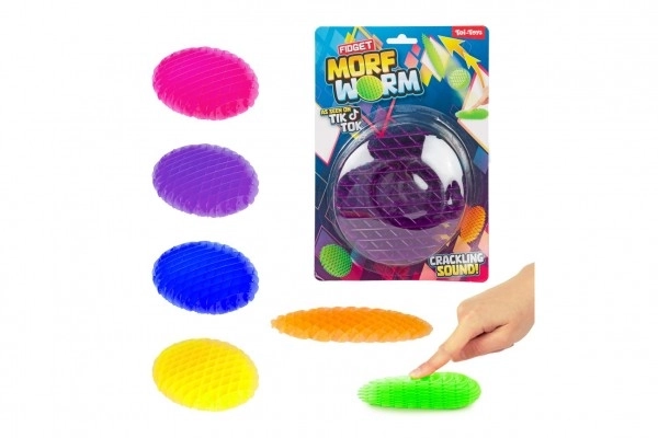 Fidget robak zmieniający kształt antystresowy plastik 13cm 6 kolorów na karcie