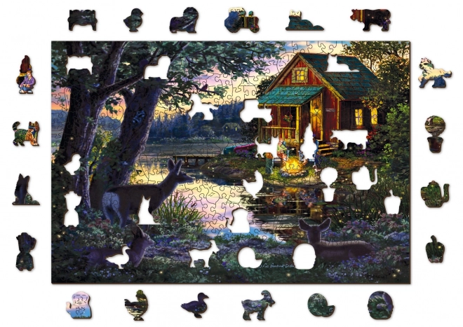Drewniane Puzzle Wooden City Wieczór w domu nad jeziorem 2w1, 505 elementów EKO