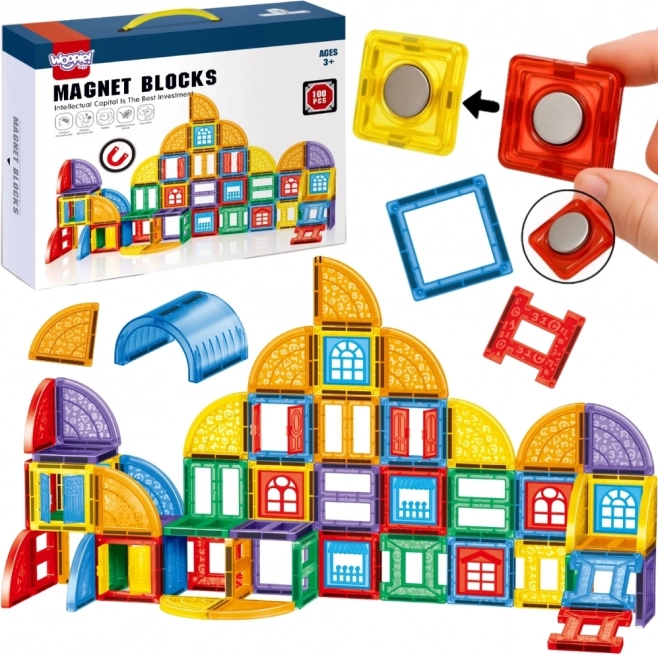 Magnetyczne klocki konstrukcyjne 3D WOOPIE – zestaw edukacyjny Zamek, 100 szt.