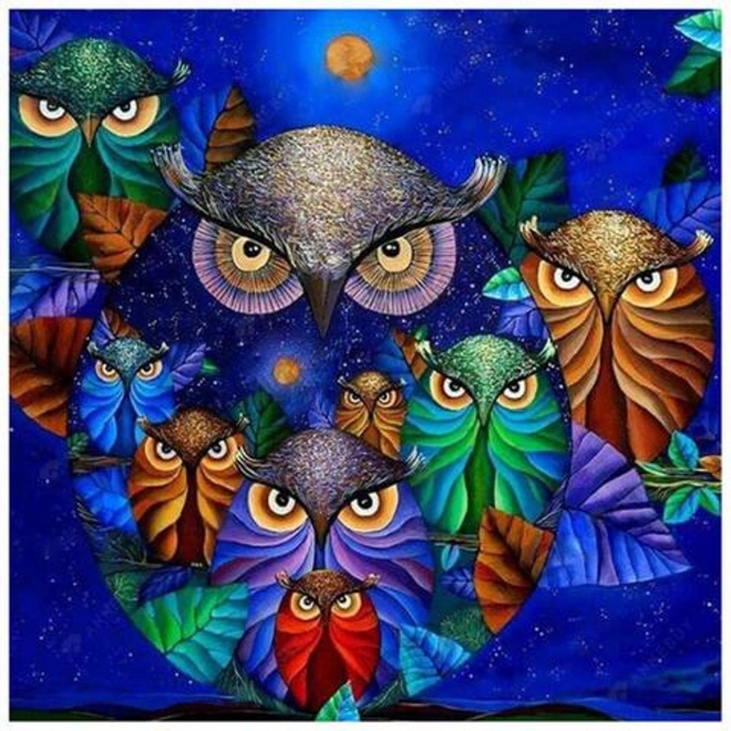 Diamentowe malowanie 7D – sowy na nocnym niebie 30 × 40 cm