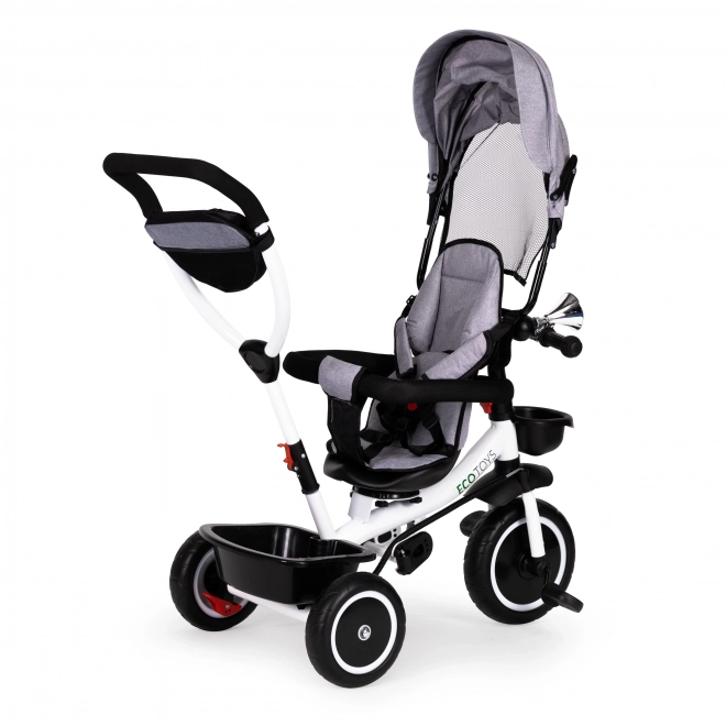 ECOTOYS Trójkołowy rowerek z daszkiem i prowadnicą - szary