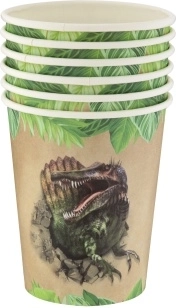 Papierowe kubeczki na imprezę w dinozaury 250 ml, 6 szt.