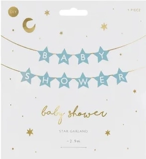 Baner znaki na baby shower gwiazdki jasne 290cm x 16,5cm – Jasny niebieski