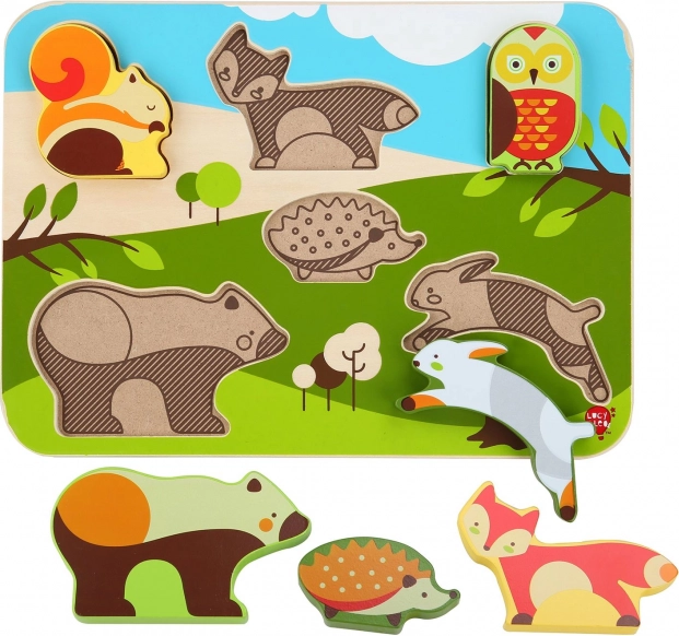 Lucy & Leo drewniane puzzle wkładane leśne zwierzątka, 7 elementów