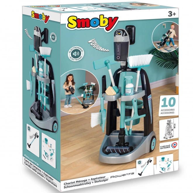 Smoby Rowenta wózek do sprzątania z odkurzaczem pałeczkowym