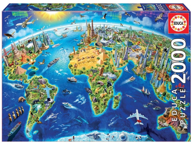 Educa puzzle mapa z zabytkami świata 2000 elementów