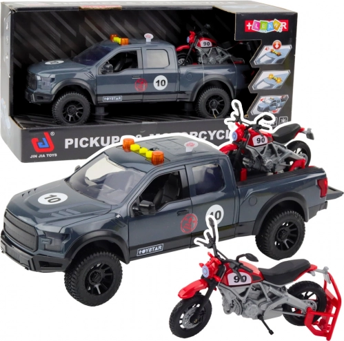 Pickup i motocykl ze światłami i dźwiękami szary 1:12 zabawka