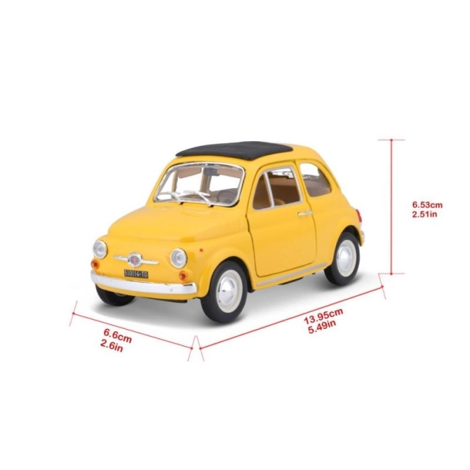 Model Bburago samochodu Fiat 500 F 1965 żółty 1:24
