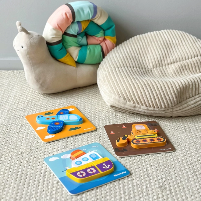Woopie drewniane puzzle pojazdy Montessori FSC
