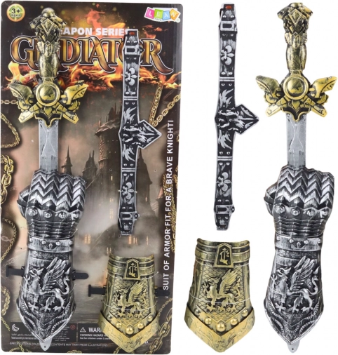Zestaw dziecięcego rycerza Gladiator z mieczem, ochraniaczami i pasem
