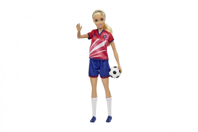 Lalka Barbie piłkarka w czerwonym stroju