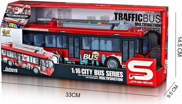 Zabawka trolejbus ze świetlnymi i dźwiękowymi efektami