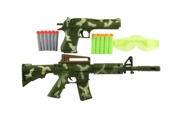 Pistolet/Karabin 2szt. plastik + naboje piankowe 11szt. + okulary na karcie 30x46x4cm