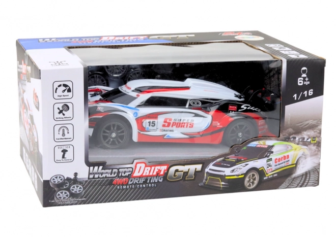 RC samochód wyścigowy 1:16 Drift z wymiennymi kołami czerwono-biały