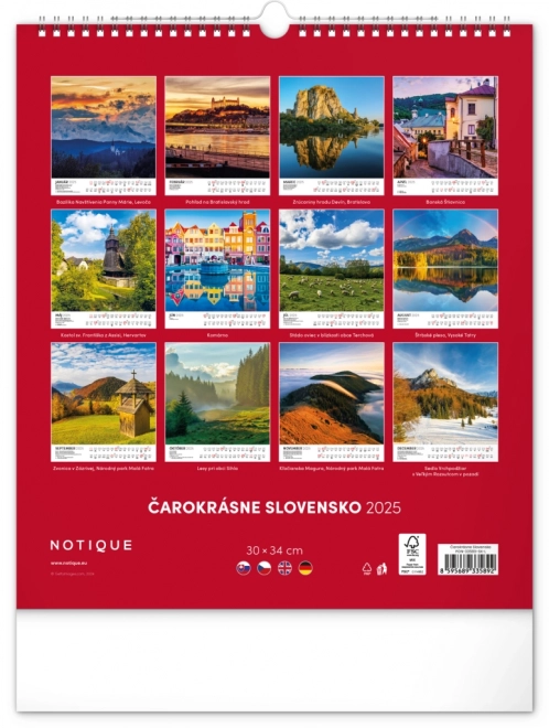 NOTIQUE Kalendarz ścienny Czarowne Słowacja 2025, 30 x 34 cm