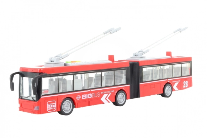 Przegubowy trolejbus czerwony na baterie