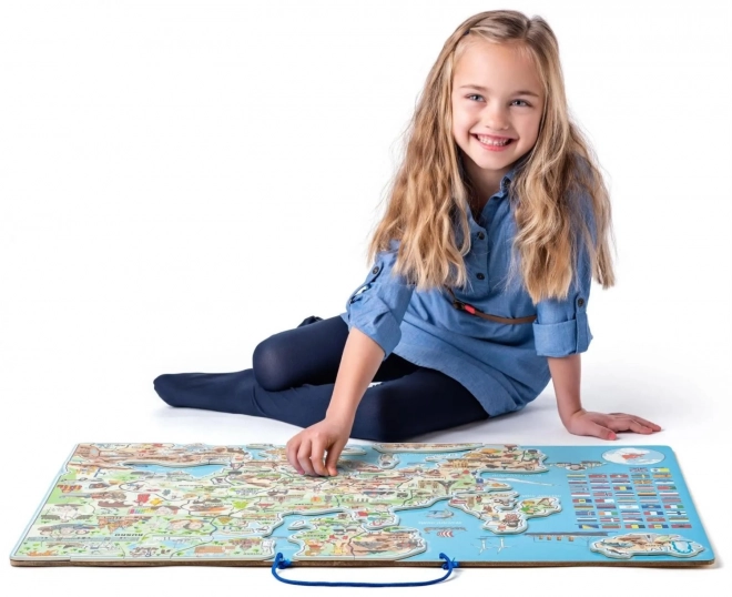 WOODY Magnetyczna mapa Europy z obrazkami i gra towarzyska, 3w1 w języku czeskim