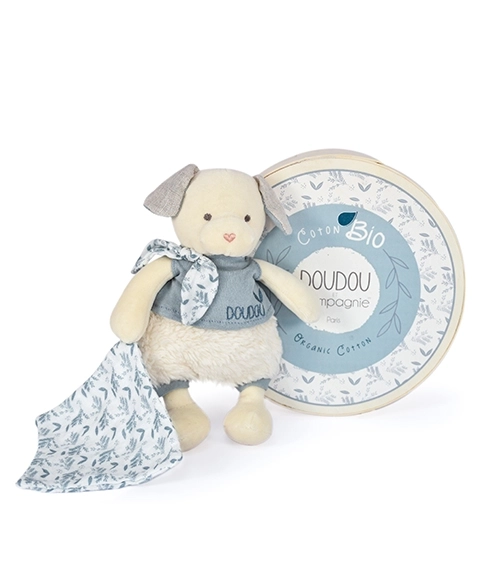 Zestaw upominkowy Doudou - pluszowy piesek z kocykiem z BIO bawełny 22 cm