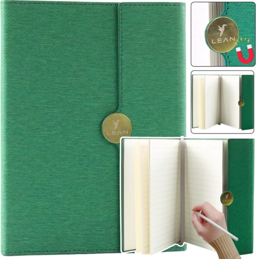 Zielony notes biurowy A5 z magnetycznym zapięciem i w linię