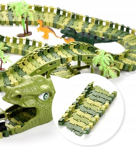 Dinozaurzy tor wyścigowy z samochodzikiem i figurkami