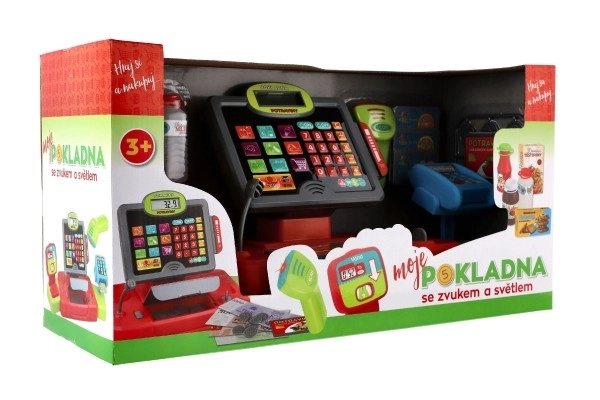 Kasa duża cyfrowa plastikowa na baterie z dźwiękiem i światłem w pudełku 48x25x18cm