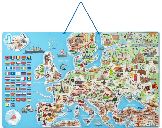 WOODY Magnetyczna mapa Europy z obrazkami i gra towarzyska, 3w1 w języku czeskim