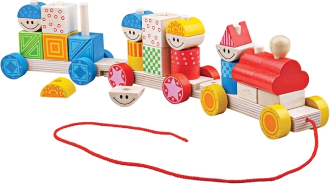 Bigjigs Baby drewniany pociąg do ciągnięcia z klockami do nakładania