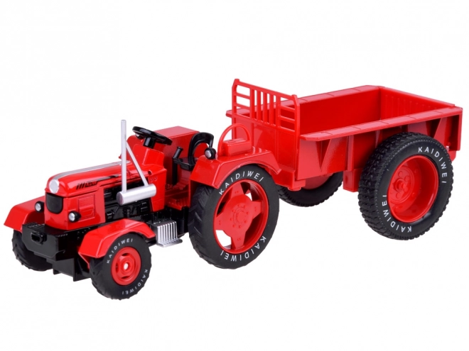 Czerwony metalowy traktor z gumowymi kółkami 1:18