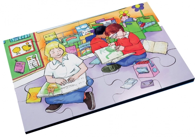 Drewniane puzzle 72 elementów z motywami inkluzyjności