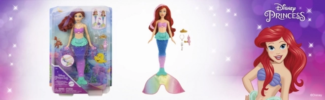 MATTEL Disney Princess lalka Ariel mała syrenka pływa, zmienia kolor