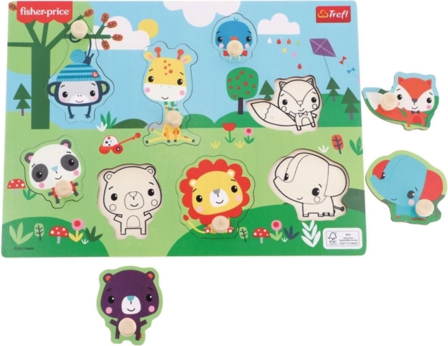Drewniana układanka Fisher-Price dzikie zwierzęta