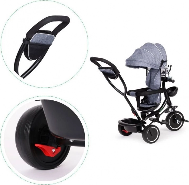 ECOTOYS Trójkołowiec z dachem i prowadnicą szary