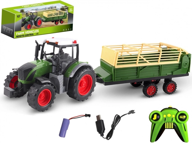 Zdalnie sterowany traktor z przyczepą, ładowanie USB